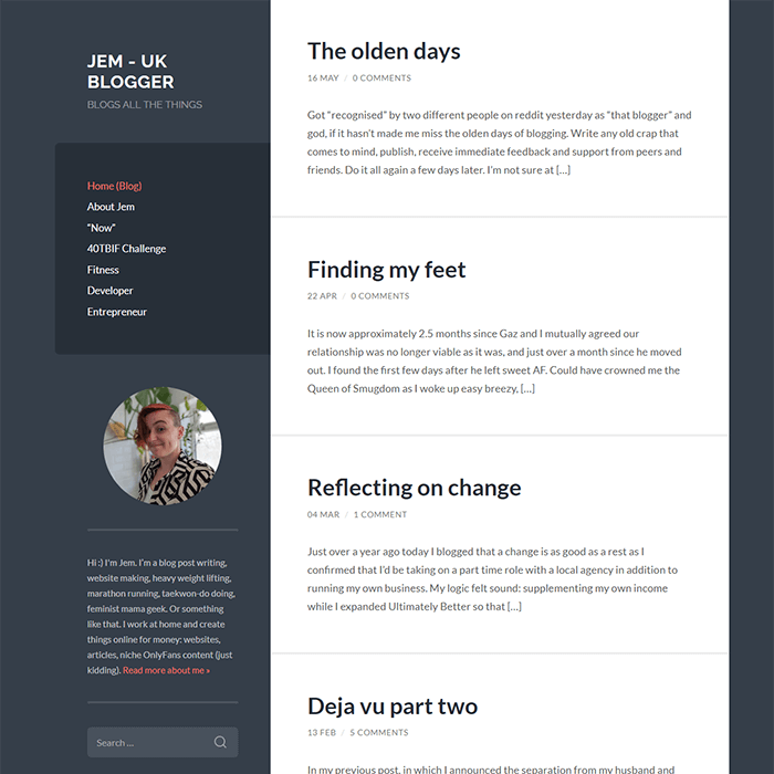 screenshot of jem's personal blog